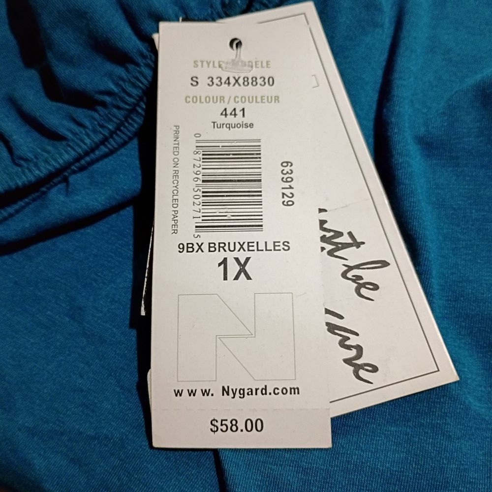 NWT Peter Nygard‎ Blouse Women 1X Turquoise Knit SmockedNeck LongSleeve Business - Picture 5 of 6
